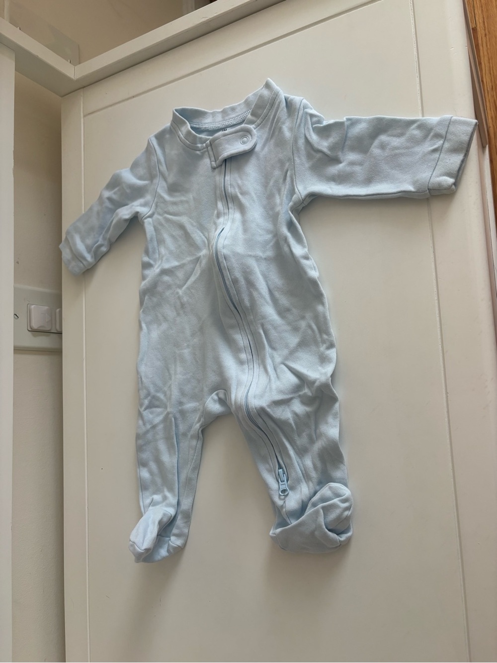 Soft Blue Baby One-Piece Zipper Footed Sleepsuit